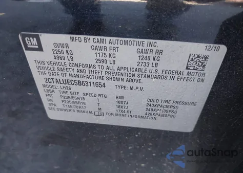 2011 GMC Terrain Slt-1 из США, поврежденный, VIN 2CTALUEC5B6311654